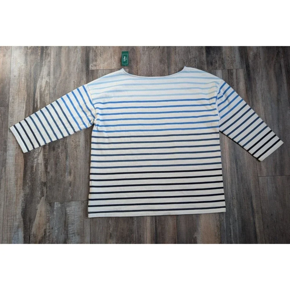 L.L. LL Bean Women's Heritage Mariner Top, Boatneck Three-Quarter-Sleeve Stripe - Picture 7 of 7